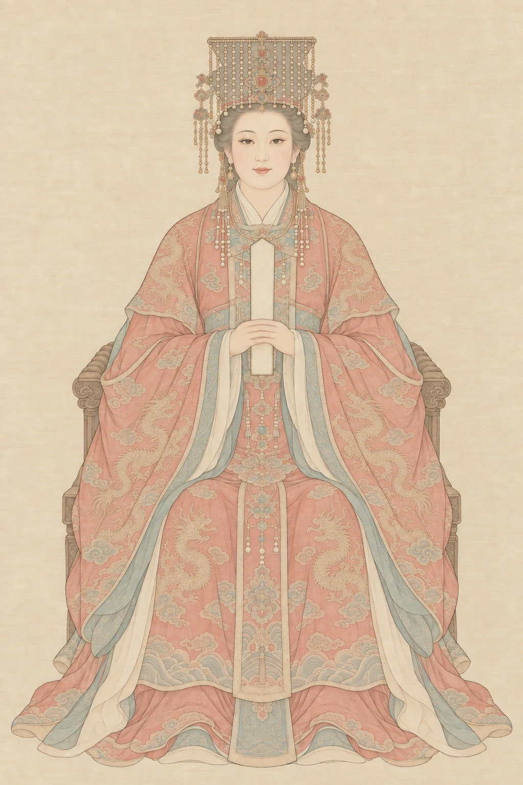 同一幅媽祖畫像的初染階段：面部與衣袍覆上淡淡的薄彩